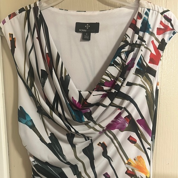 Ronni Nicole Black, White, and multi-colored Sheath Midi Dress V-Neck Sleeveless - Picture 2 of 16